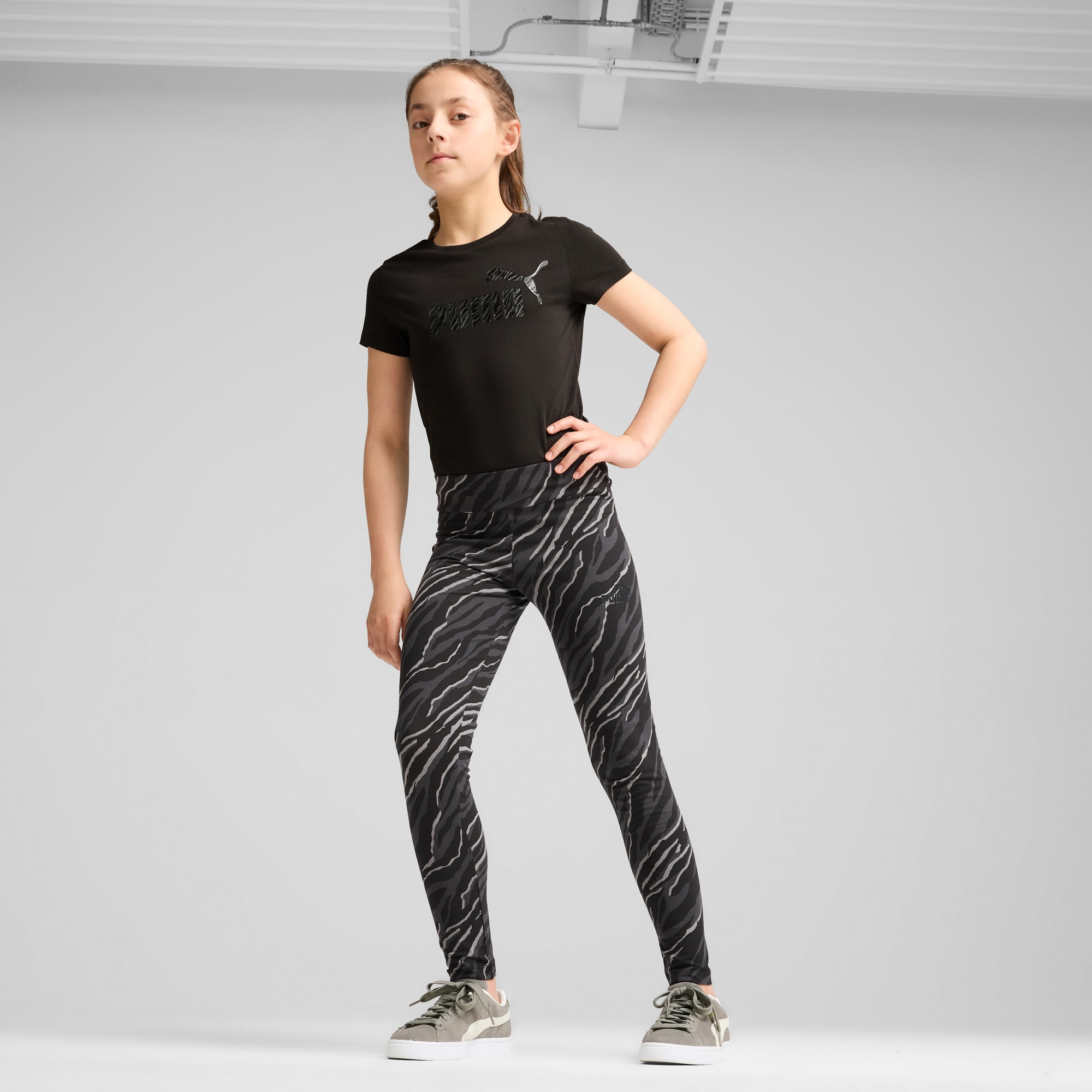 Puma Big Kids Girls Ess Animal Leggings Black Large